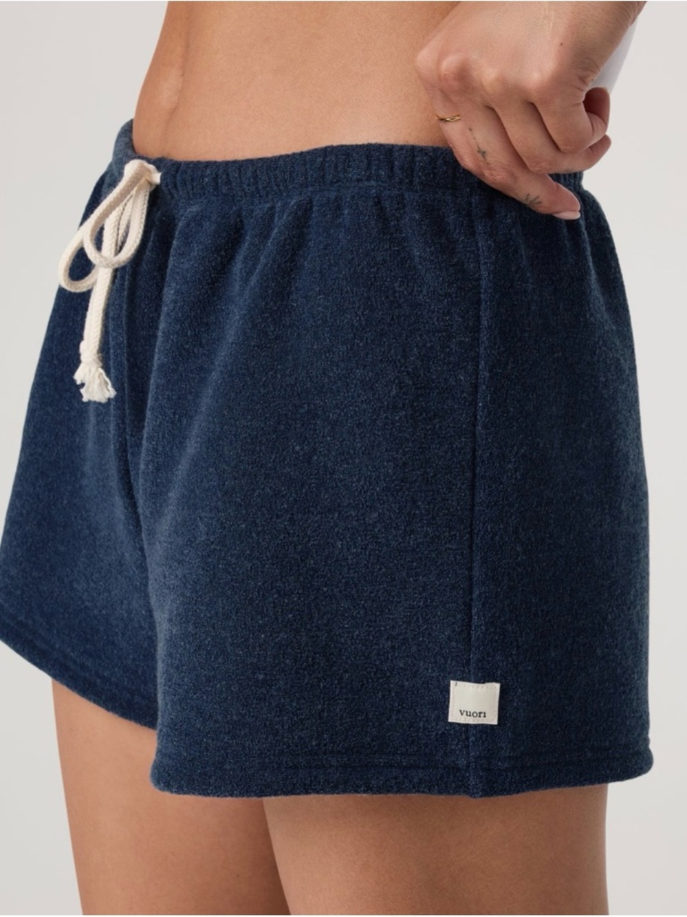 Vuori Navy Plush Terry Lounge Shorts with Drawstring